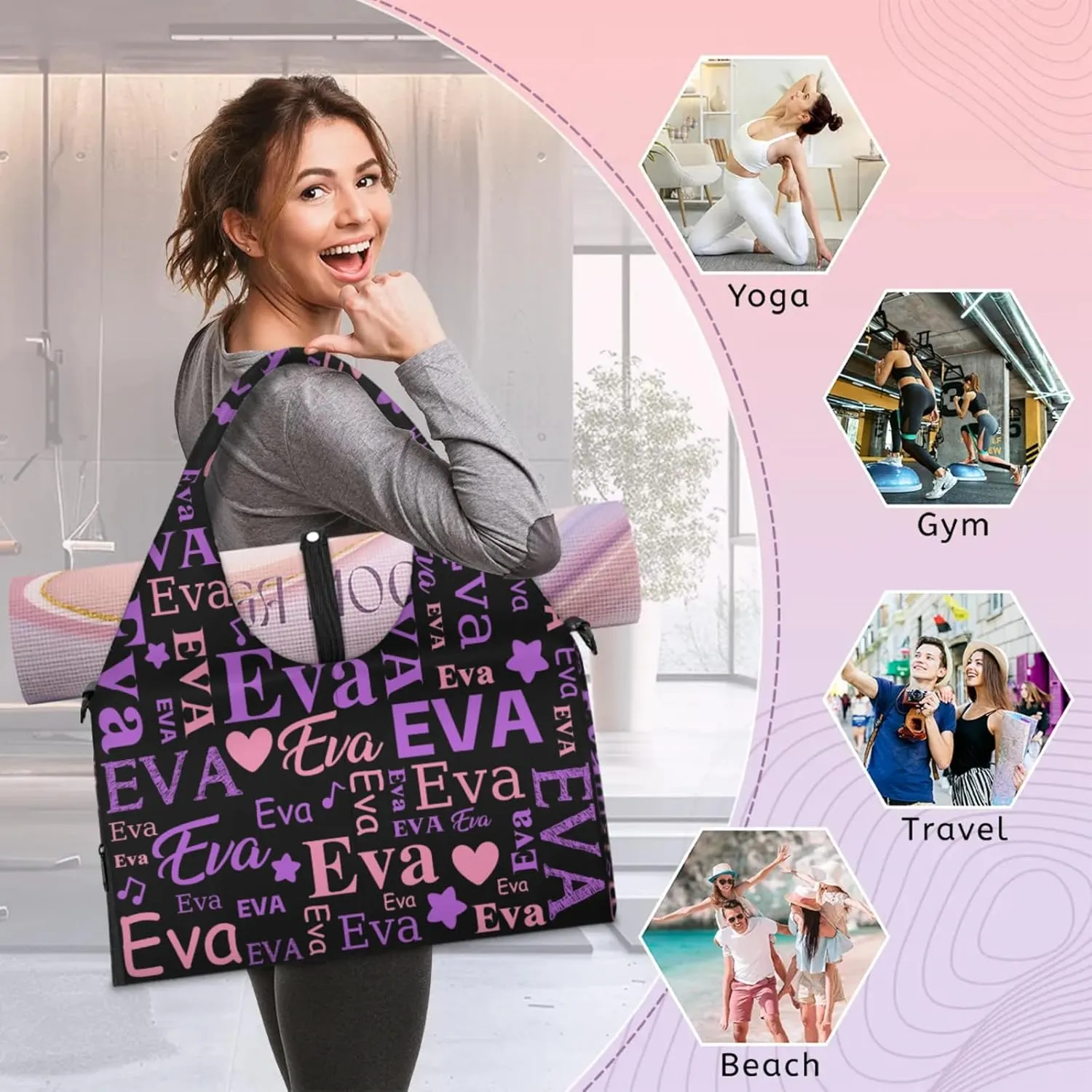 Custom Women Dance Ballet Duffle Bag Personalized Name Yoga Mat Sport Gym Bags