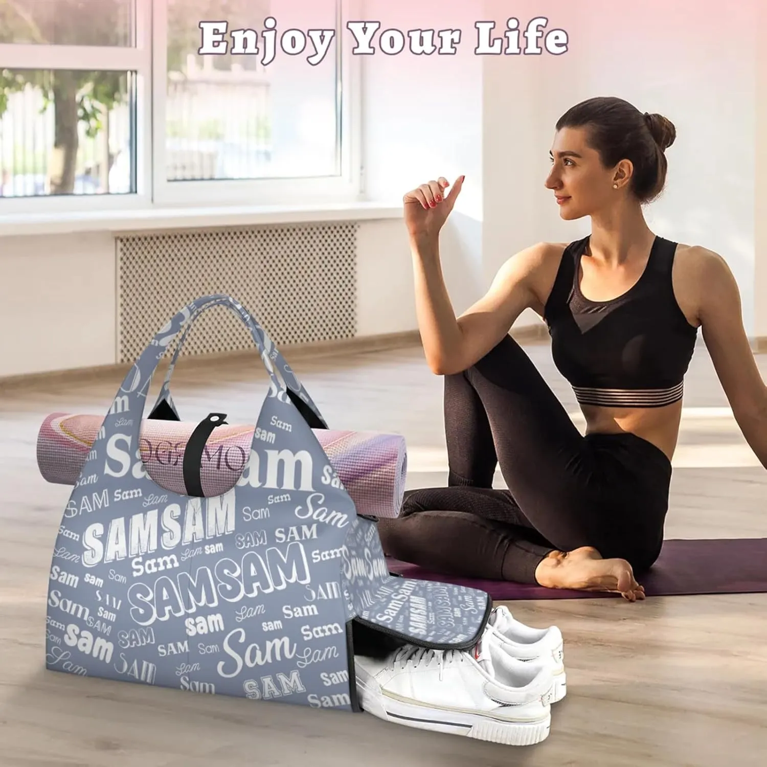 Custom Yoga Mat Bag for Women Personalized Name Dance Duffle Weekender Overnight Bag