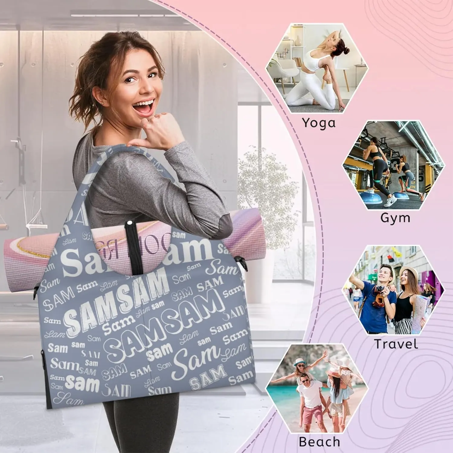 Custom Yoga Mat Bag for Women Personalized Name Dance Duffle Weekender Overnight Bag