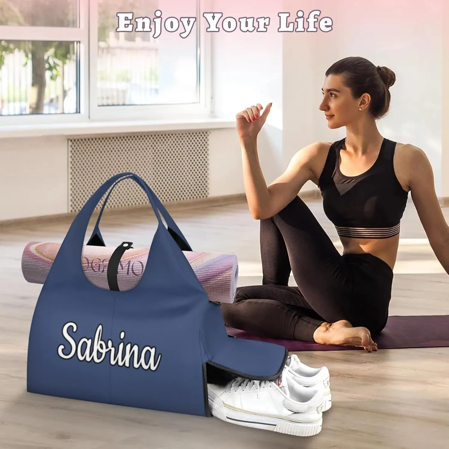 Custom Yoga Mat Gym Bag Tote Bag for Women Travel Workout Personalized Name Pilates Duffle Bag