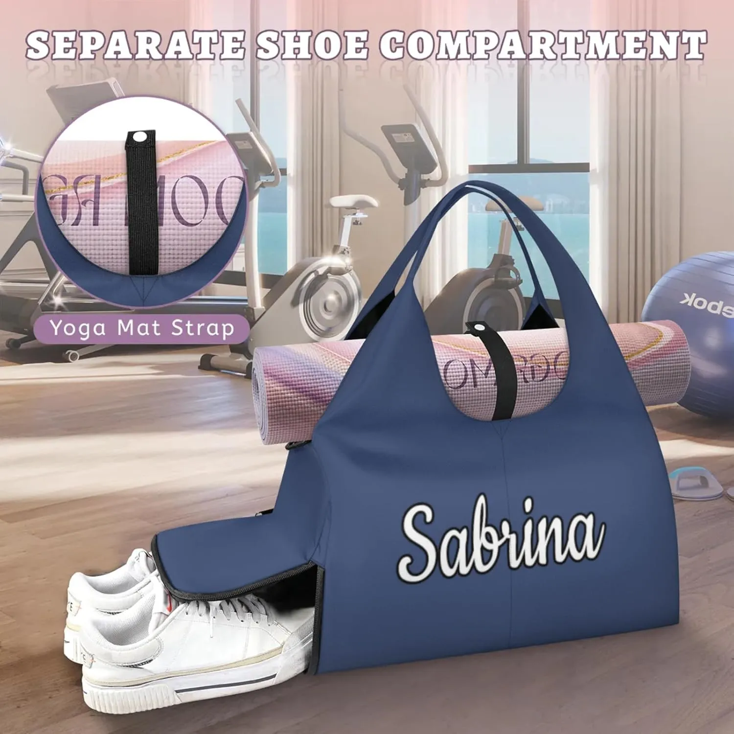 Custom Yoga Mat Gym Bag Tote Bag for Women Travel Workout Personalized Name Pilates Duffle Bag