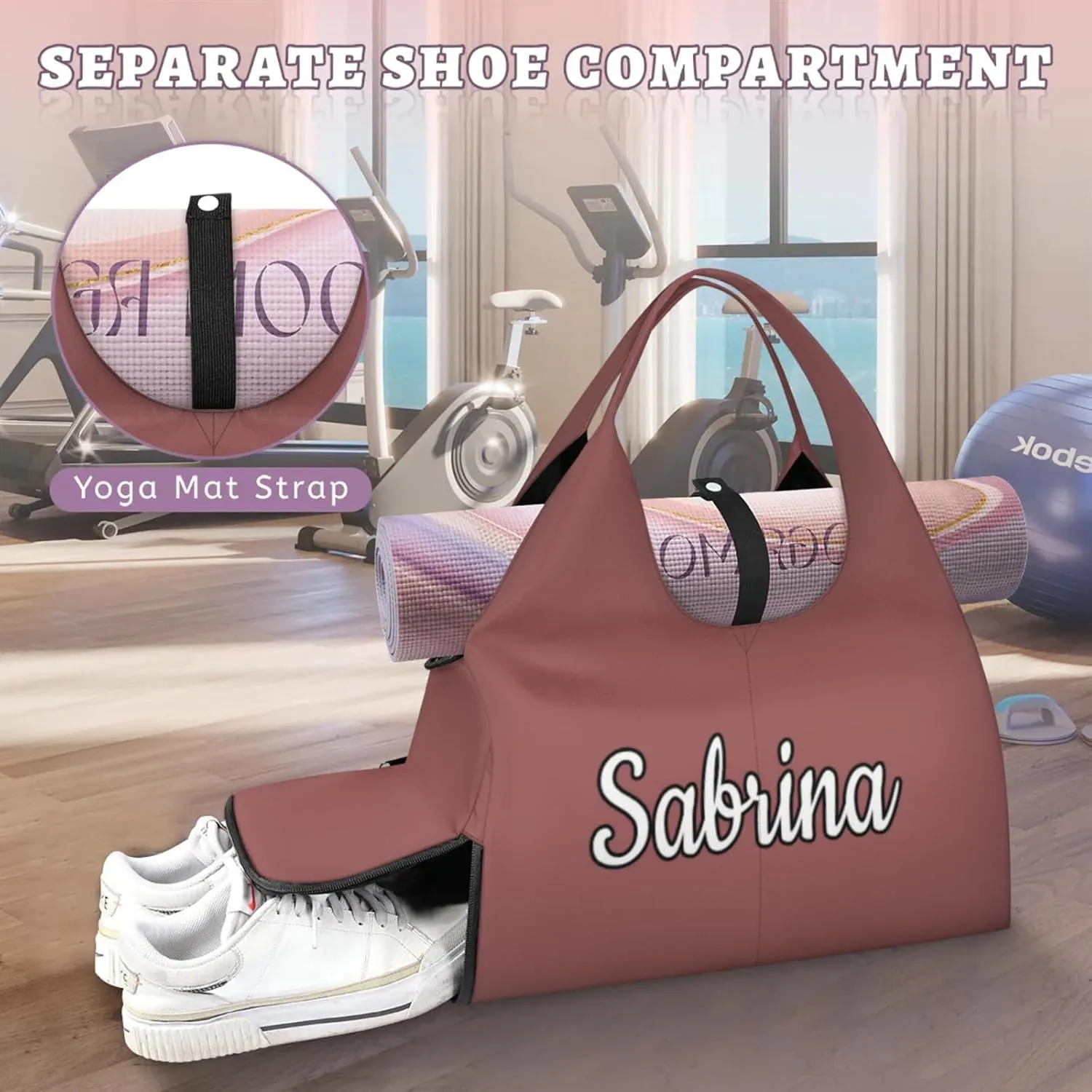 Custom Yoga Mat Gym Bag Tote Bag for Women Travel Workout Personalized Name Pilates Duffle Bag