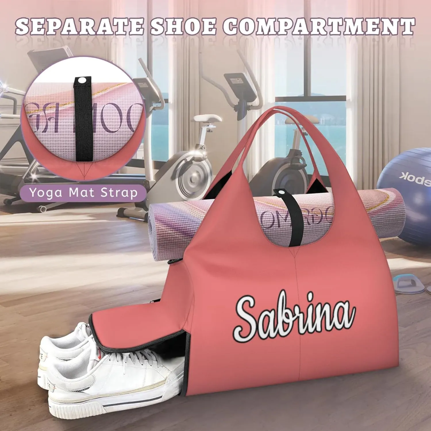 Custom Yoga Mat Gym Bag Tote Bag for Women Travel Workout Personalized Name Pilates Duffle Bag