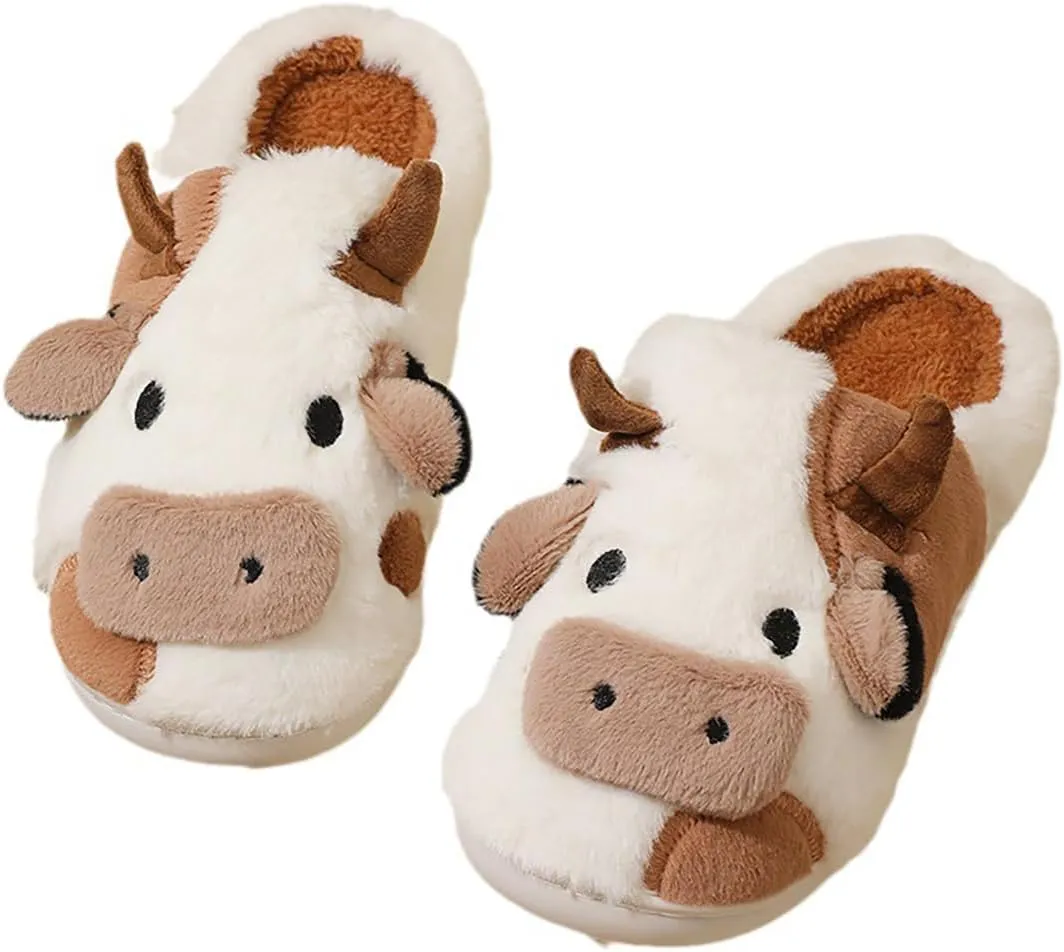 Cute Cow Slippers for Women Winter Cozy Animal Fluffy Kawaii House Slippers Cute Slippers.