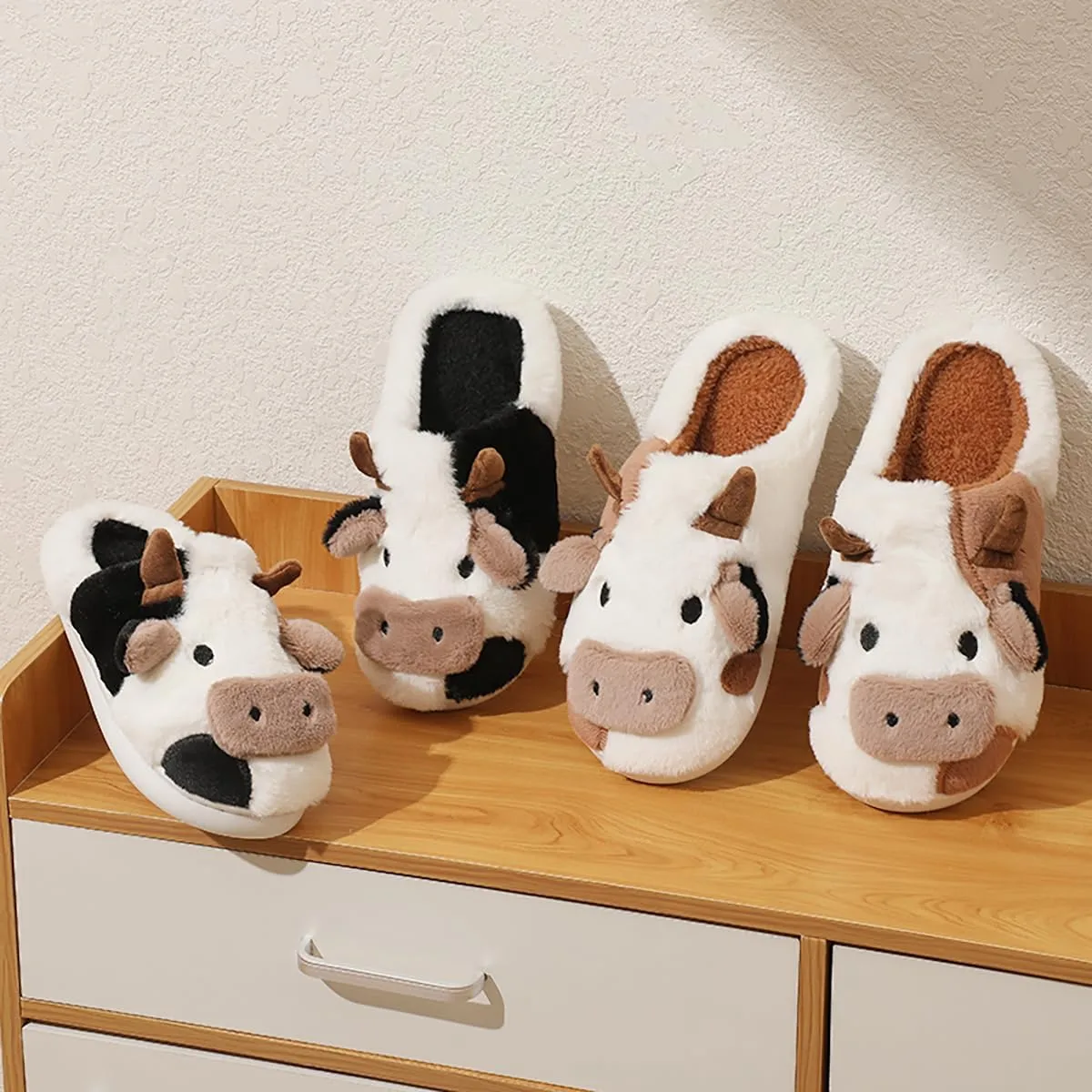 Cute Cow Slippers for Women Winter Cozy Animal Fluffy Kawaii House Slippers Cute Slippers.