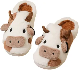 Cute Cow Slippers for Women Winter Cozy Animal Fluffy Kawaii House Slippers Cute Slippers.