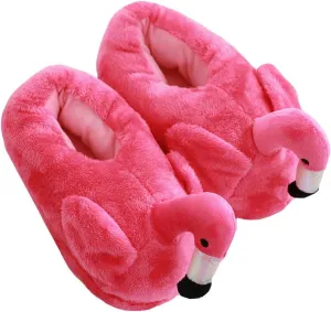 Cute Flamingo Slippers Heel Cover Winter Warm Plush Animal Slippers for Women