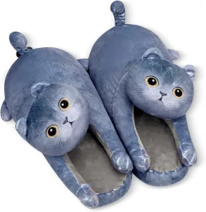 Cute Fuzzy Cat Slippers for Women Indoor and Outdoor, Funny Animal Winter Warm Memory Foam House Slippers, Gifts for Women and Cat lovers