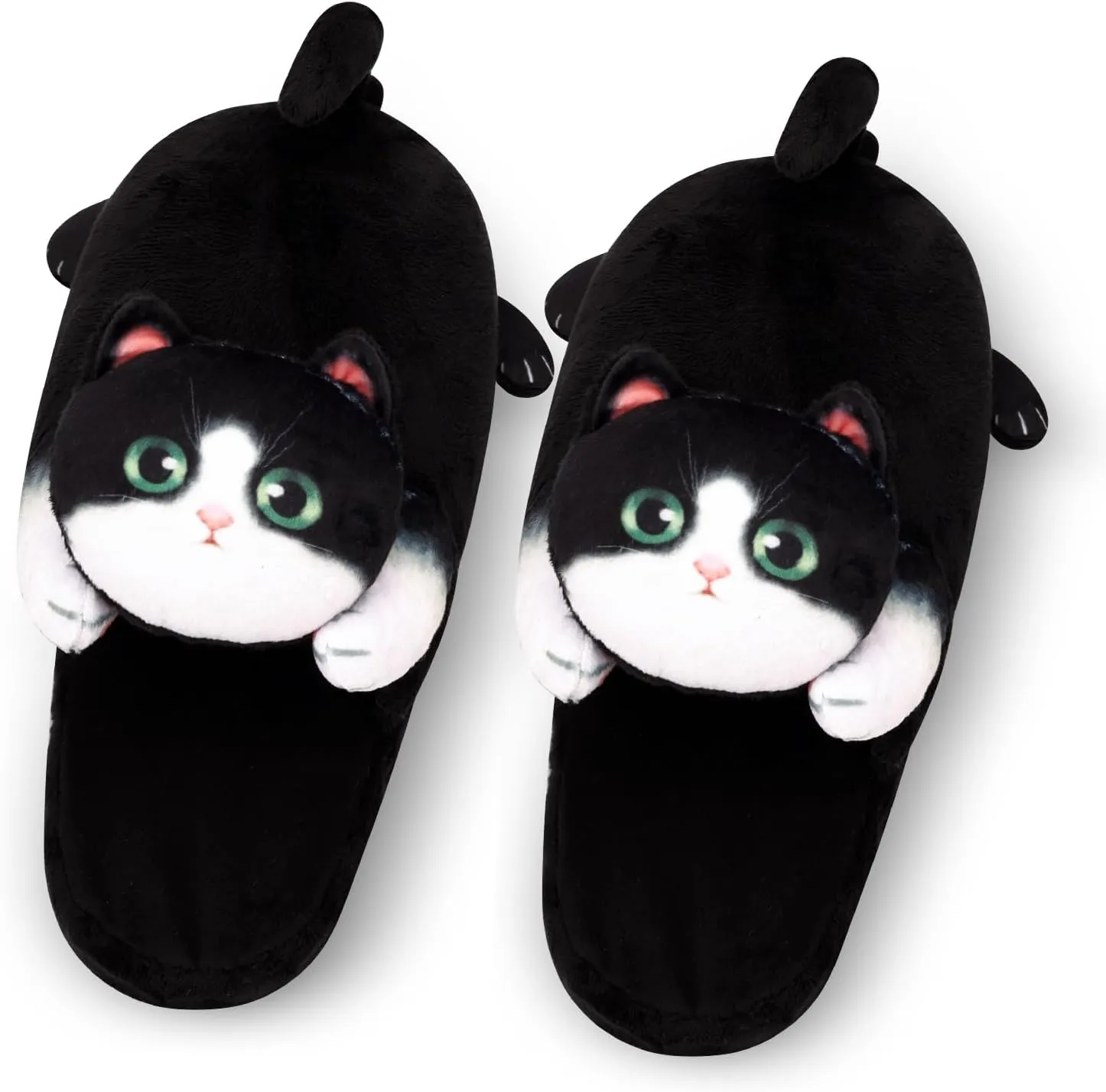 Cute Fuzzy Cat Slippers for Women Indoor and Outdoor, Funny Animal Winter Warm Memory Foam House Slippers, Gifts for Women and Cat lovers