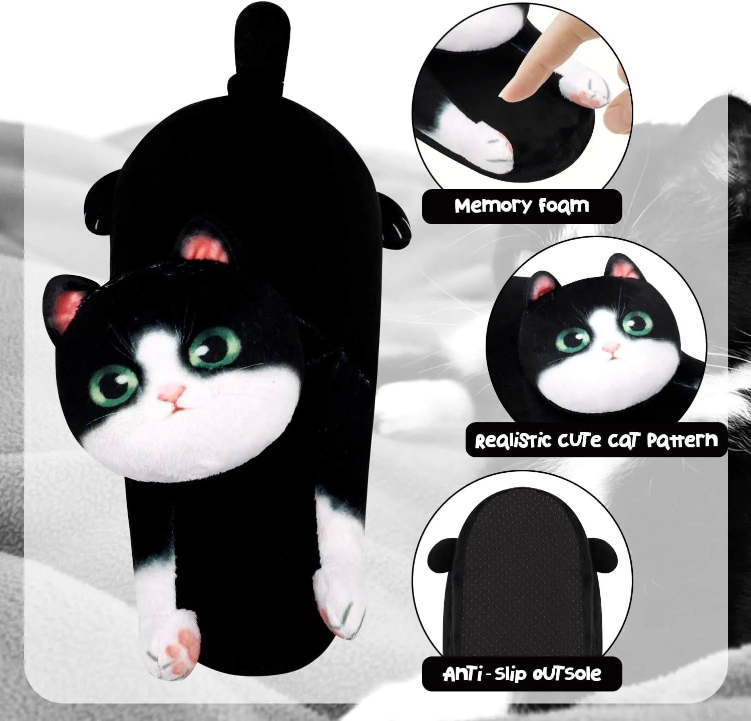 Cute Fuzzy Cat Slippers for Women Indoor and Outdoor, Funny Animal Winter Warm Memory Foam House Slippers, Gifts for Women and Cat lovers
