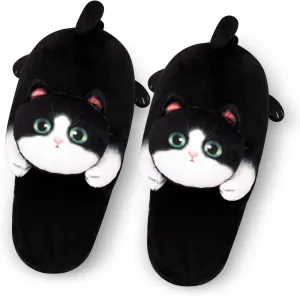 Cute Fuzzy Cat Slippers for Women Indoor and Outdoor, Funny Animal Winter Warm Memory Foam House Slippers, Gifts for Women and Cat lovers