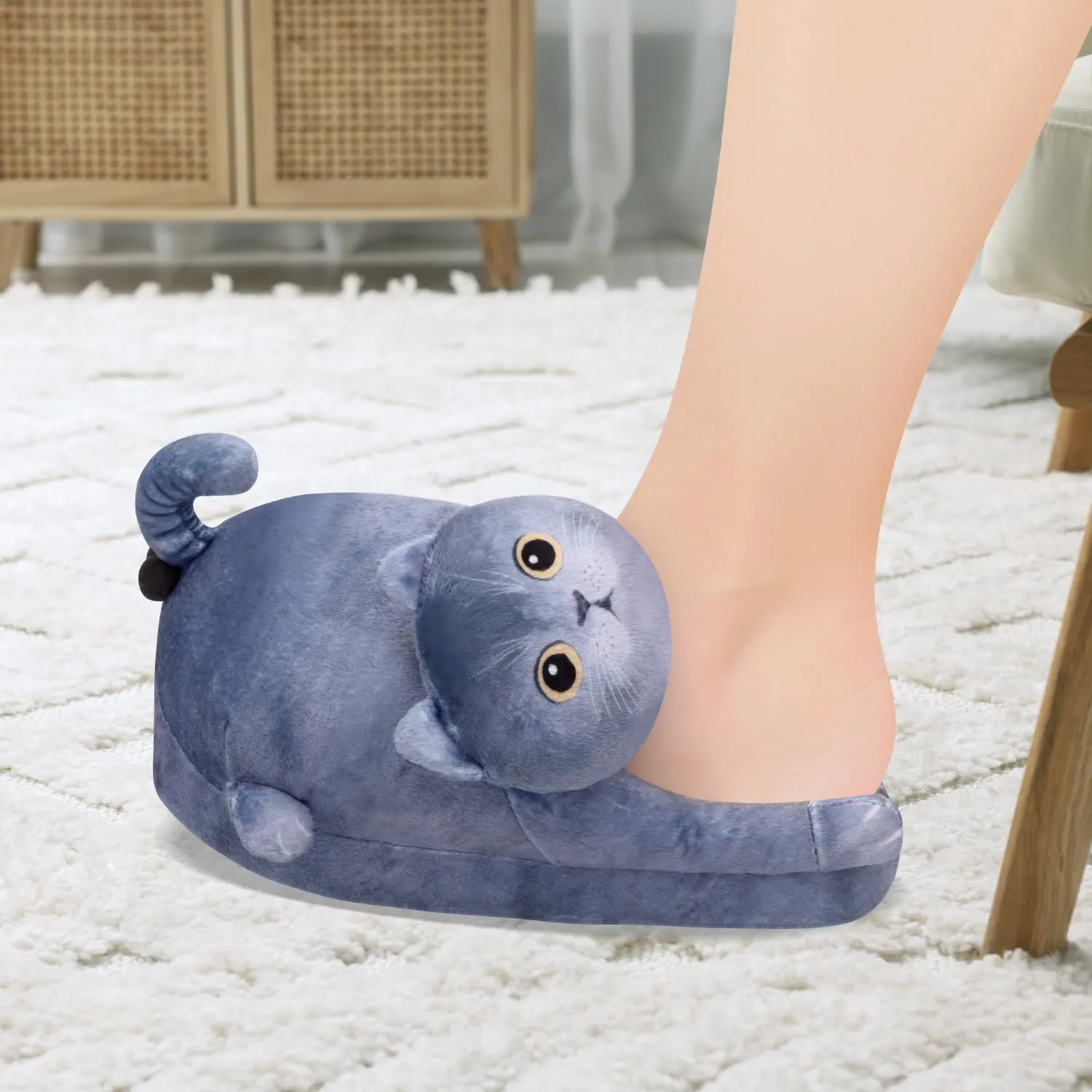 Cute Fuzzy Cat Slippers for Women Indoor and Outdoor, Funny Animal Winter Warm Memory Foam House Slippers, Gifts for Women and Cat lovers