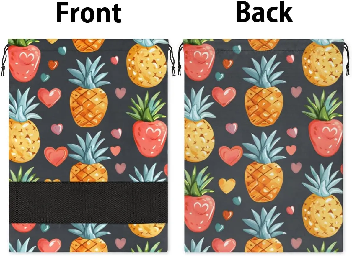 Cute Heart Pineapple Shoe Bags for Travel 17" x 12.4" Travel Shoe Bags for Packing Portable Shoe Storage Bags Drawstring Bags Travel Essentials