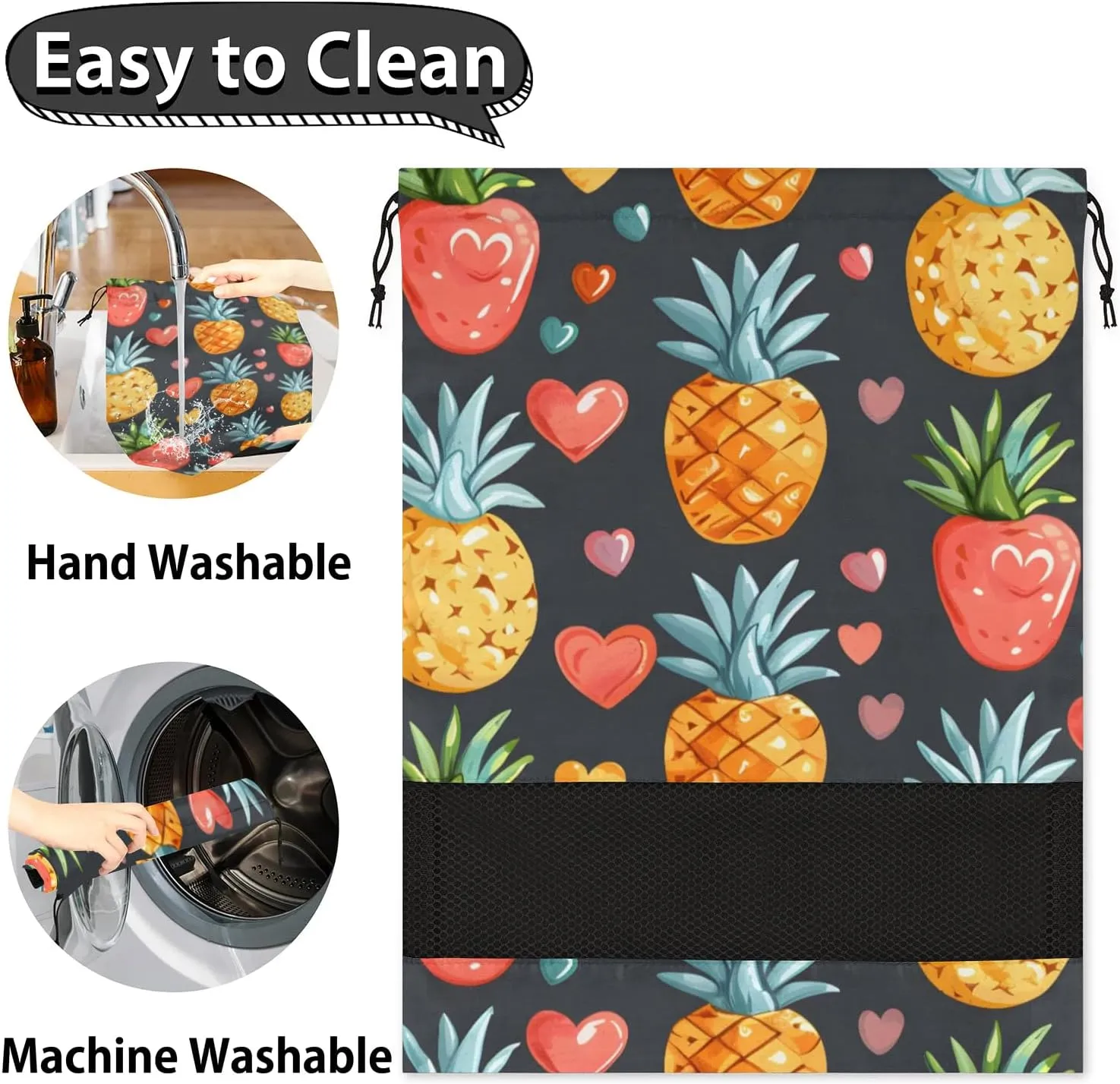 Cute Heart Pineapple Shoe Bags for Travel 17" x 12.4" Travel Shoe Bags for Packing Portable Shoe Storage Bags Drawstring Bags Travel Essentials