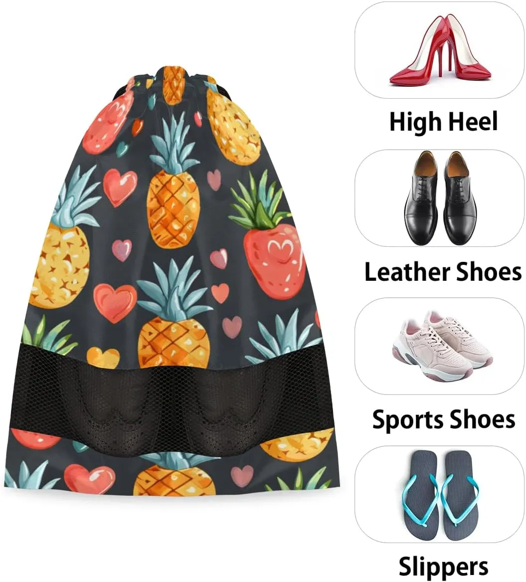 Cute Heart Pineapple Shoe Bags for Travel 17" x 12.4" Travel Shoe Bags for Packing Portable Shoe Storage Bags Drawstring Bags Travel Essentials