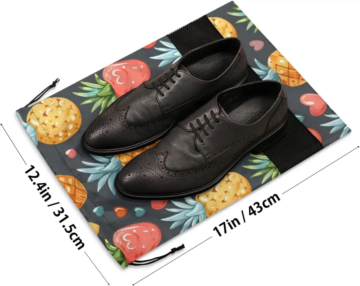 Cute Heart Pineapple Shoe Bags for Travel 17" x 12.4" Travel Shoe Bags for Packing Portable Shoe Storage Bags Drawstring Bags Travel Essentials