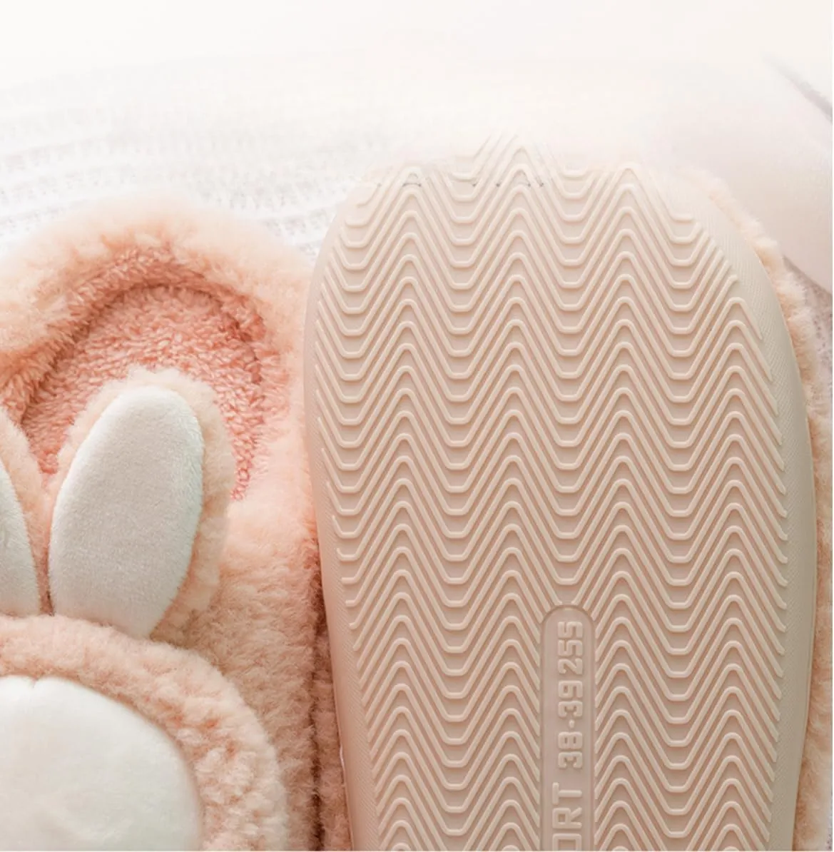 Cute Winter Rabbit Slippers for Couples, Cozy & Warm Indoor Footwear, Charming furry Slippers, Wheat ear wool & Anti-Skid PVC Sole indoor footwear