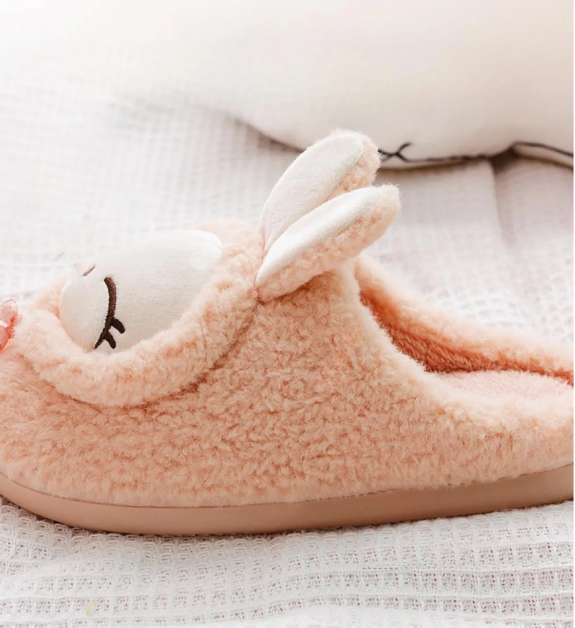 Cute Winter Rabbit Slippers for Couples, Cozy & Warm Indoor Footwear, Charming furry Slippers, Wheat ear wool & Anti-Skid PVC Sole indoor footwear