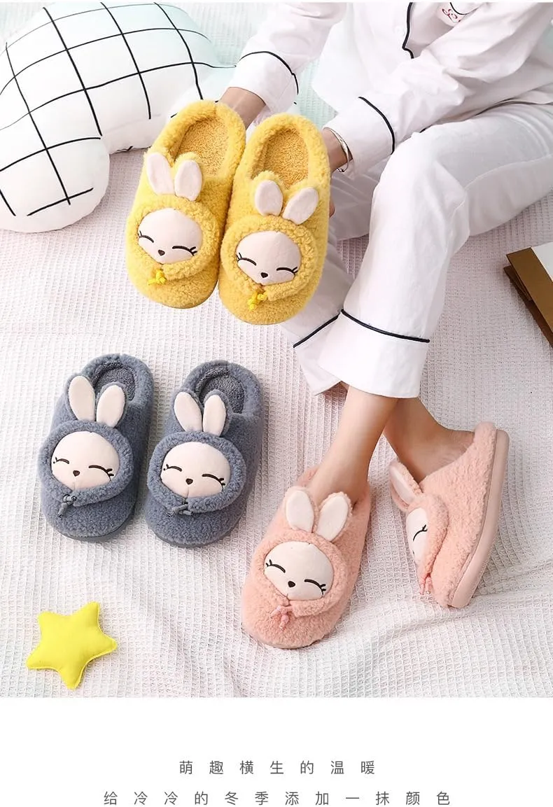 Cute Winter Rabbit Slippers for Couples, Cozy & Warm Indoor Footwear, Charming furry Slippers, Wheat ear wool & Anti-Skid PVC Sole indoor footwear