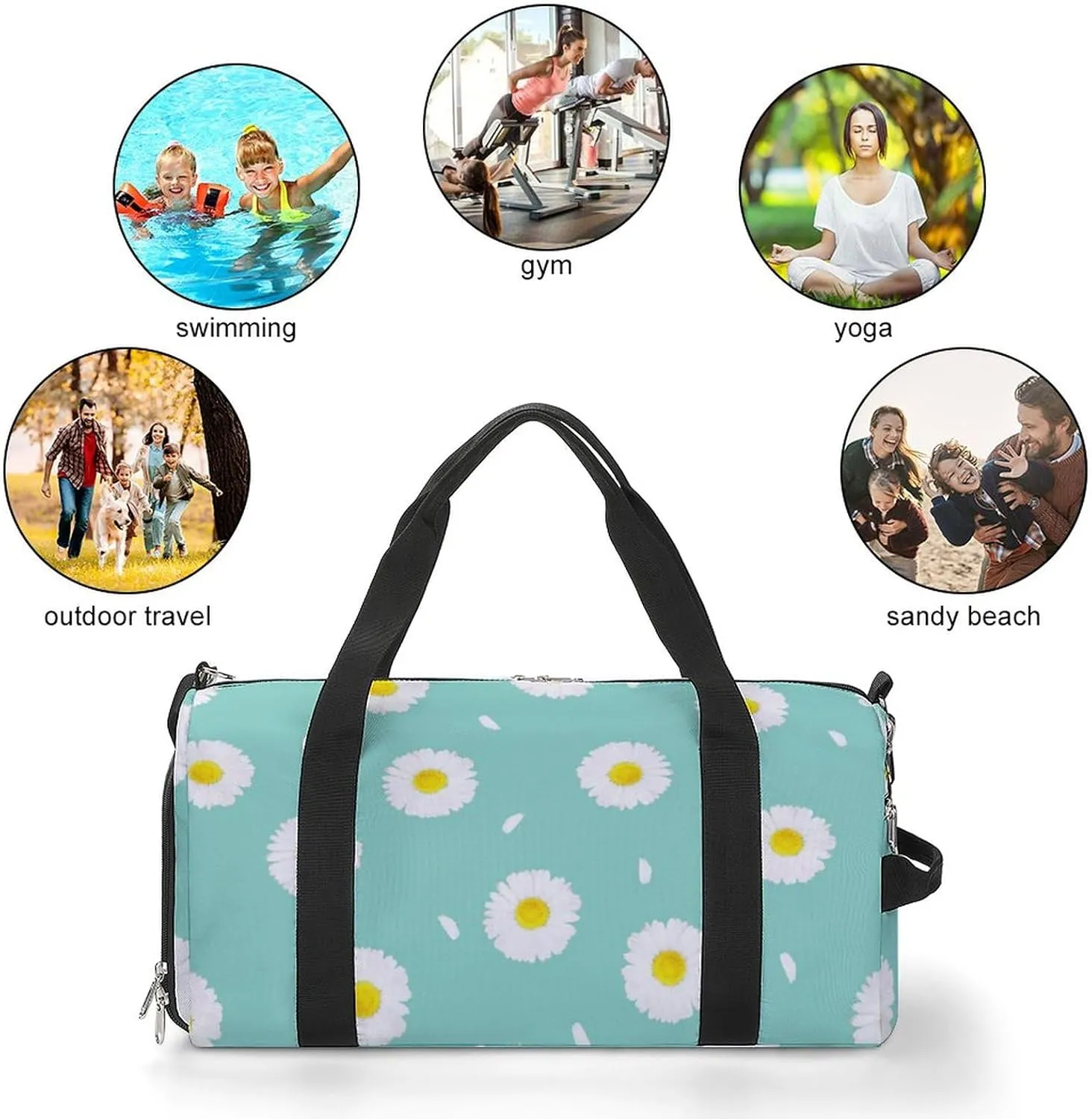 Daisy Floral Sports Tote Gym Bag for Women Men, Overnight Bag with Shoe Compartment Water Resistant
