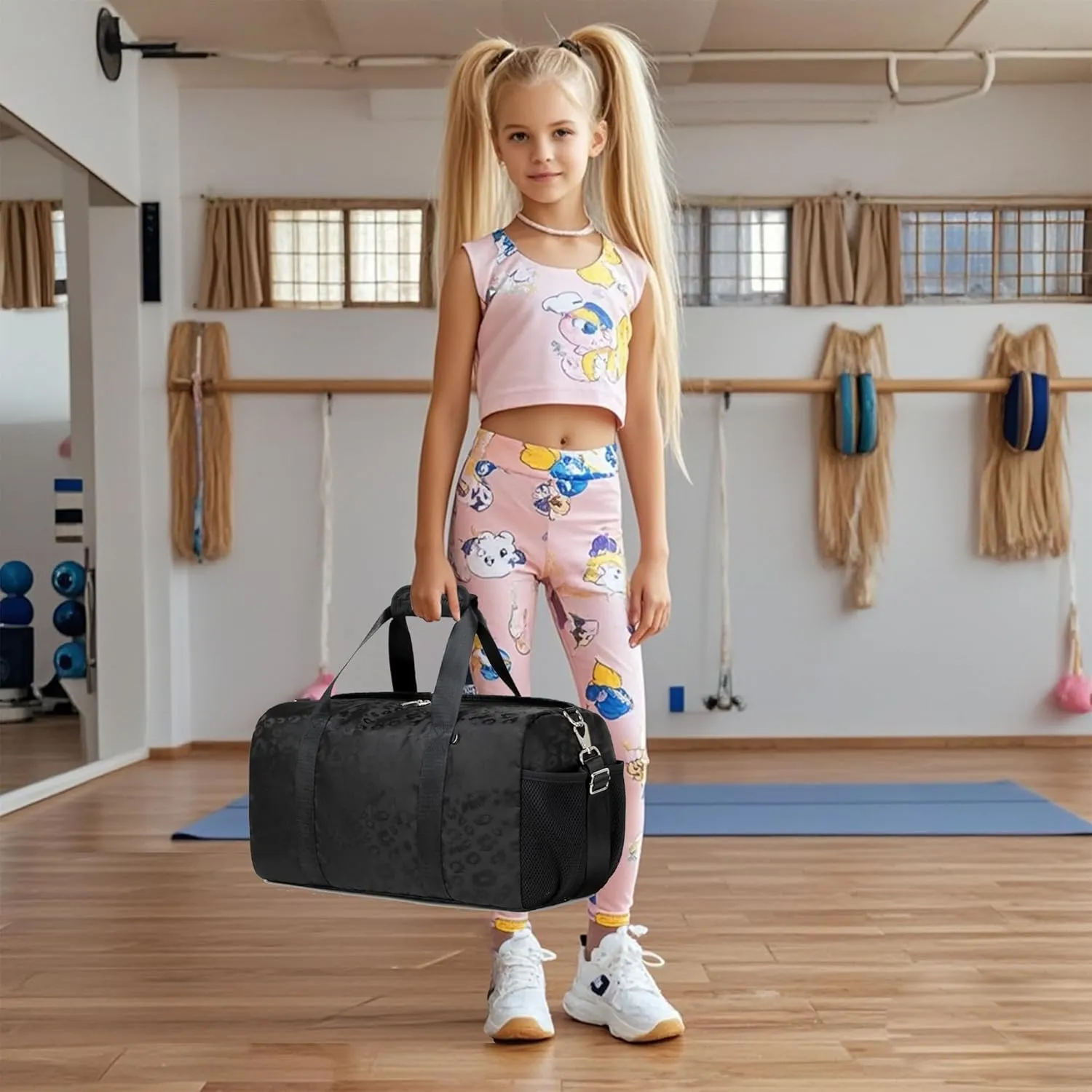 Dance Bag for Girls Duffle Bag Girls Overnight Bags Sleepover Gym Gymnastics Bags with Shoe Compartment and Wet Pocket,Leopard Shape
