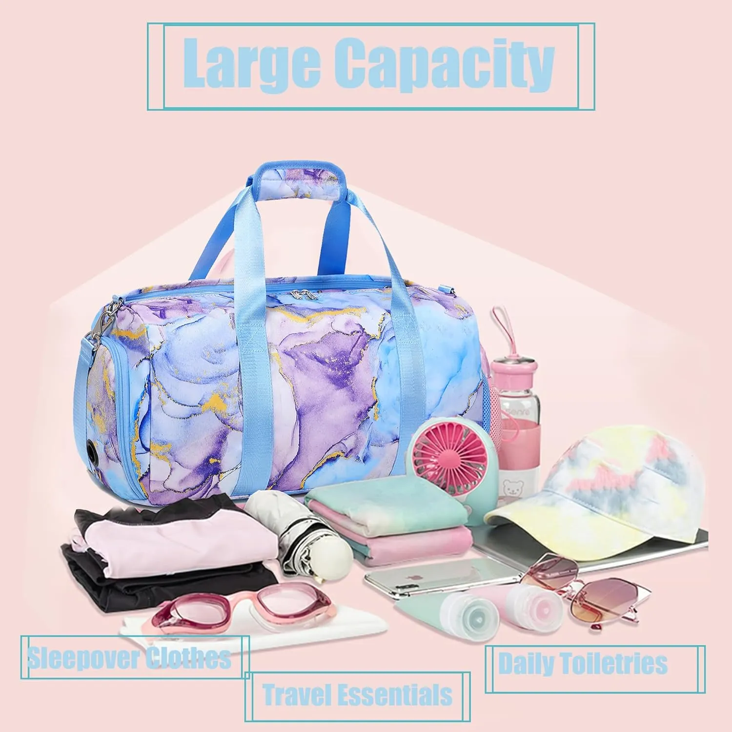 Dance Bag for Girls Gymnastics Bags Teens Gym Ballet Bags Girls Overnight Sleepover Duffle Bag with Shoe Compartments and Wet Pocket,Marble