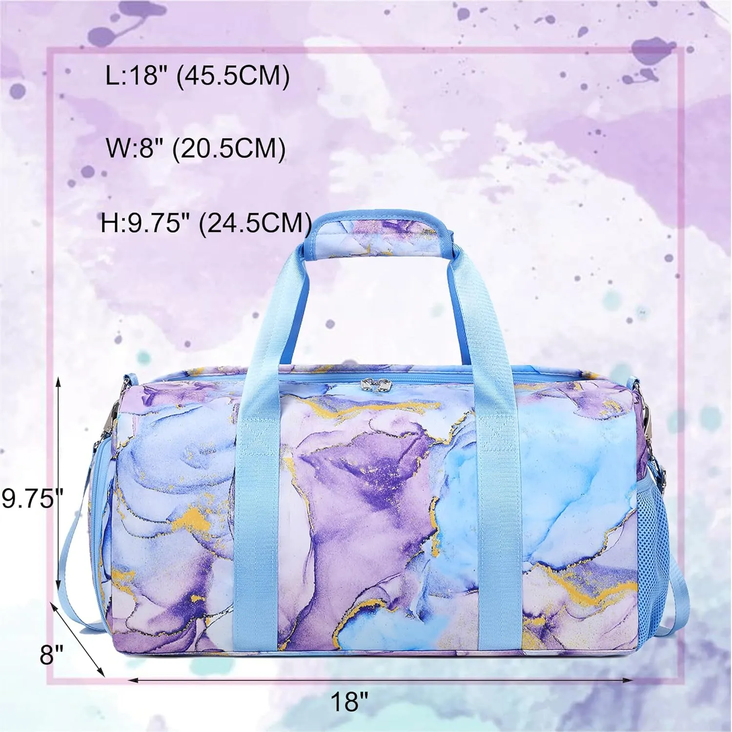Dance Bag for Girls Gymnastics Bags Teens Gym Ballet Bags Girls Overnight Sleepover Duffle Bag with Shoe Compartments and Wet Pocket,Marble