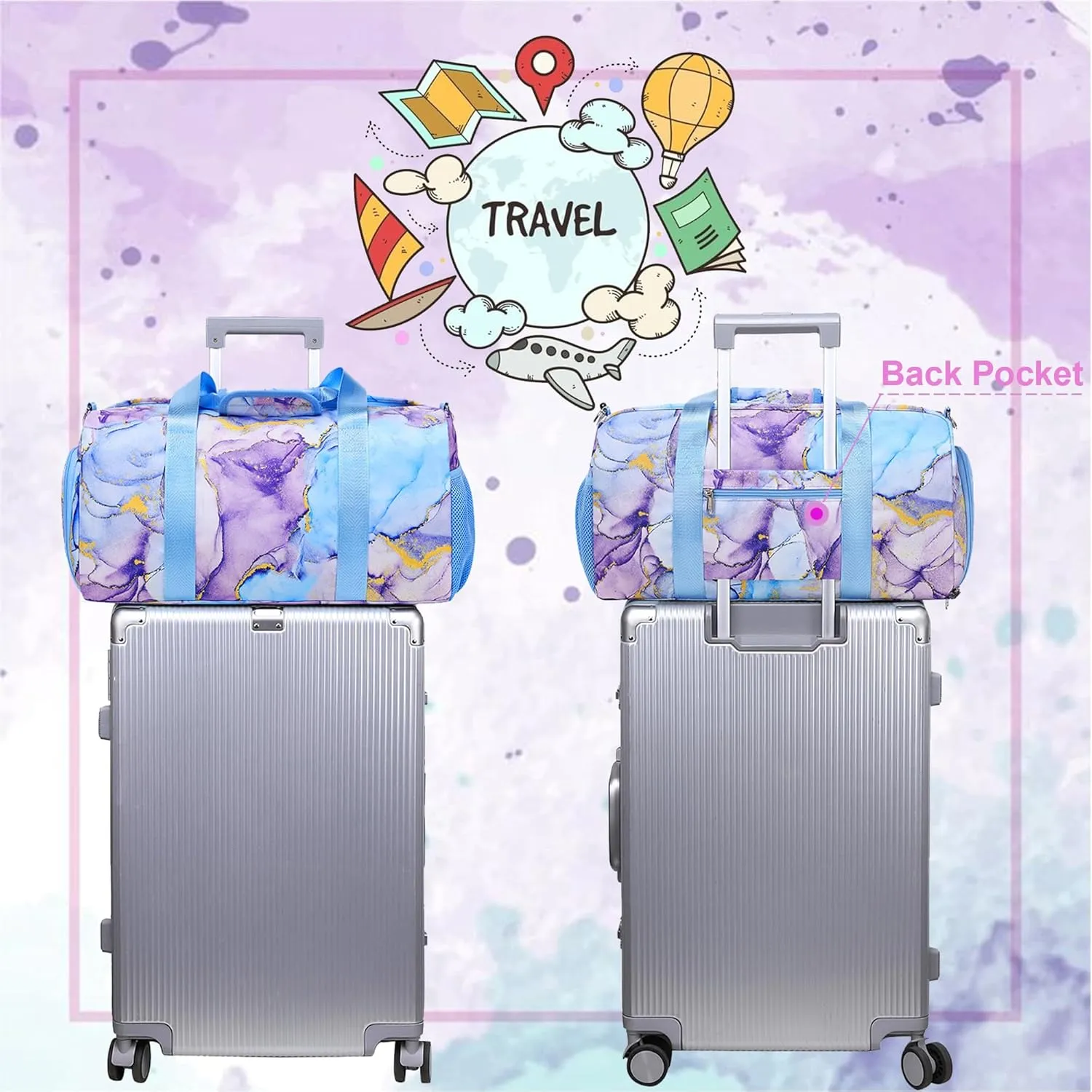 Dance Bag for Girls Gymnastics Bags Teens Gym Ballet Bags Girls Overnight Sleepover Duffle Bag with Shoe Compartments and Wet Pocket,Marble