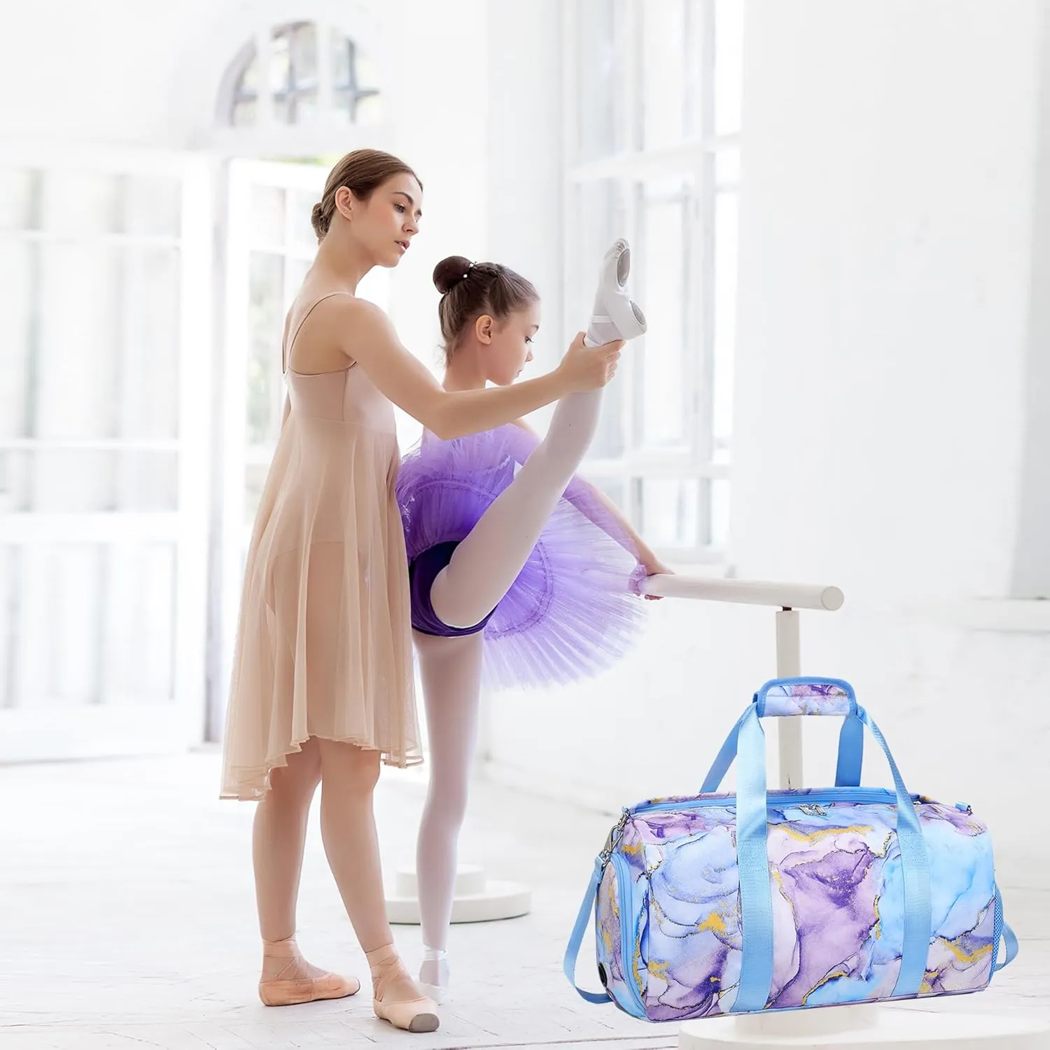 Dance Bag for Girls Gymnastics Bags Teens Gym Ballet Bags Girls Overnight Sleepover Duffle Bag with Shoe Compartments and Wet Pocket,Marble