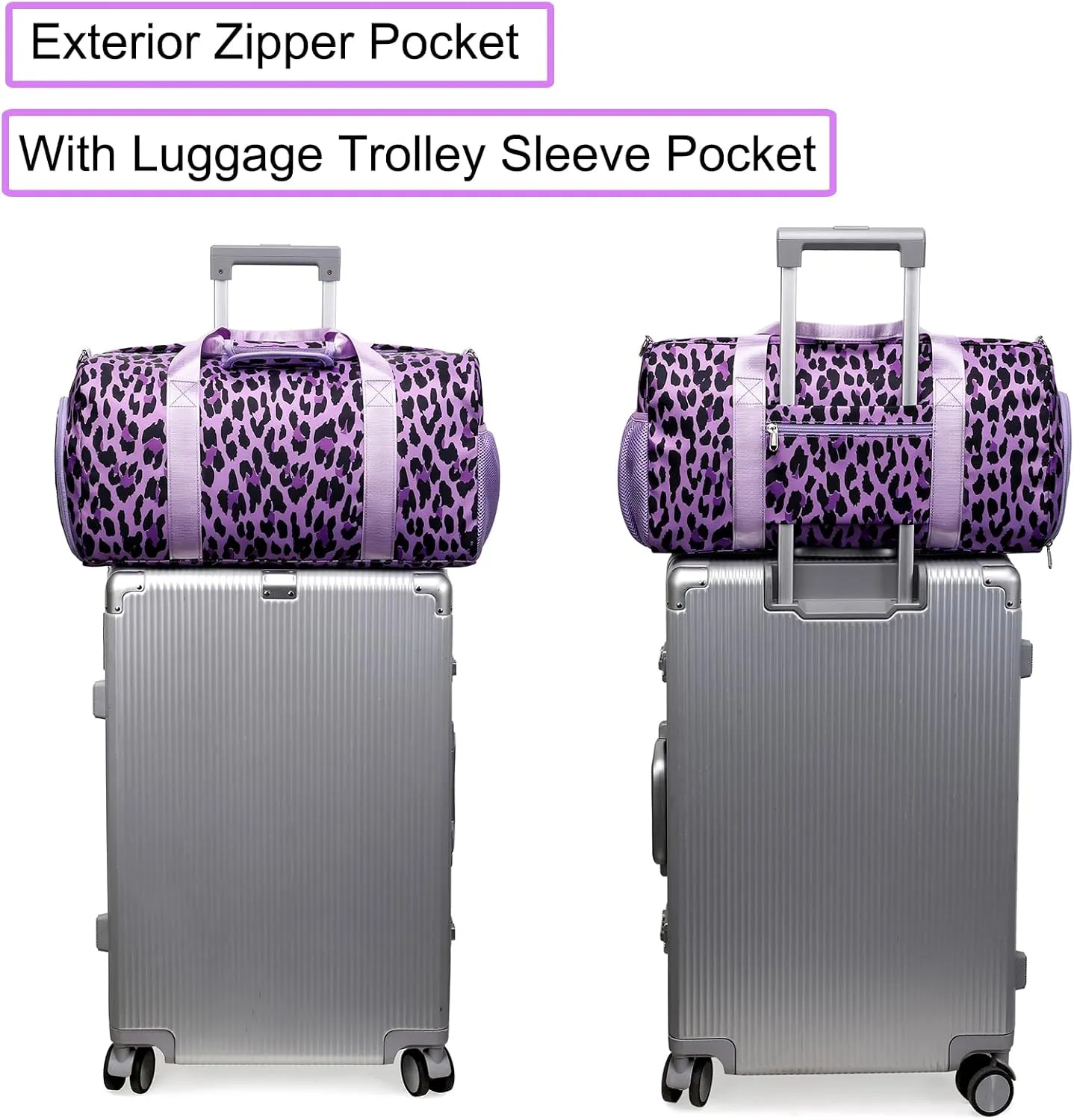 Dance Bag for Girls Teen Sports Duffle Gym Carry On Weekender Overnigh Ballet Bags with Wet Pocket and Shoe Compartment（Purple Leopard Print）