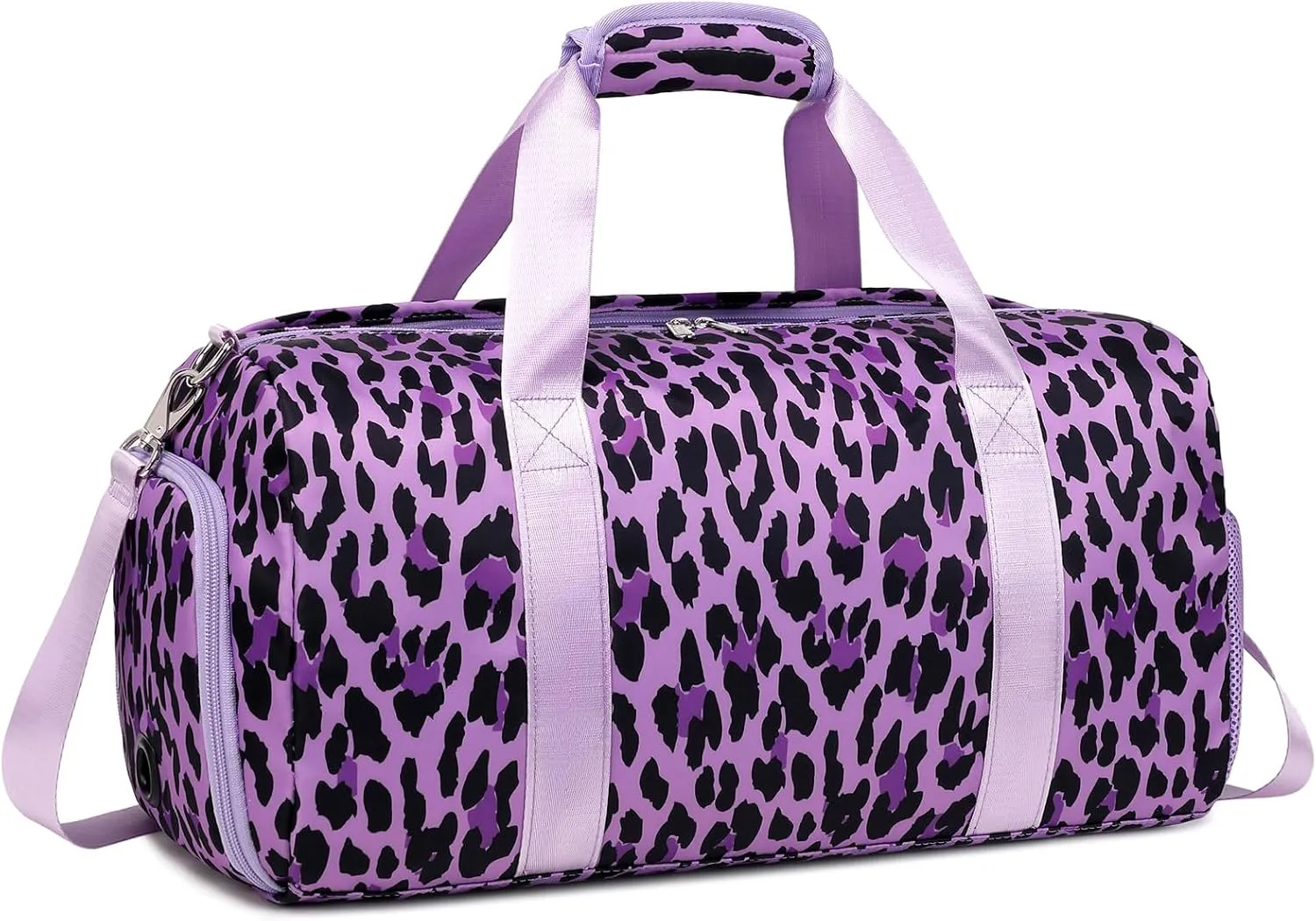 Dance Bag for Girls Teen Sports Duffle Gym Carry On Weekender Overnigh Ballet Bags with Wet Pocket and Shoe Compartment（Purple Leopard Print）