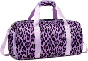 Dance Bag for Girls Teen Sports Duffle Gym Carry On Weekender Overnigh Ballet Bags with Wet Pocket and Shoe Compartment（Purple Leopard Print）