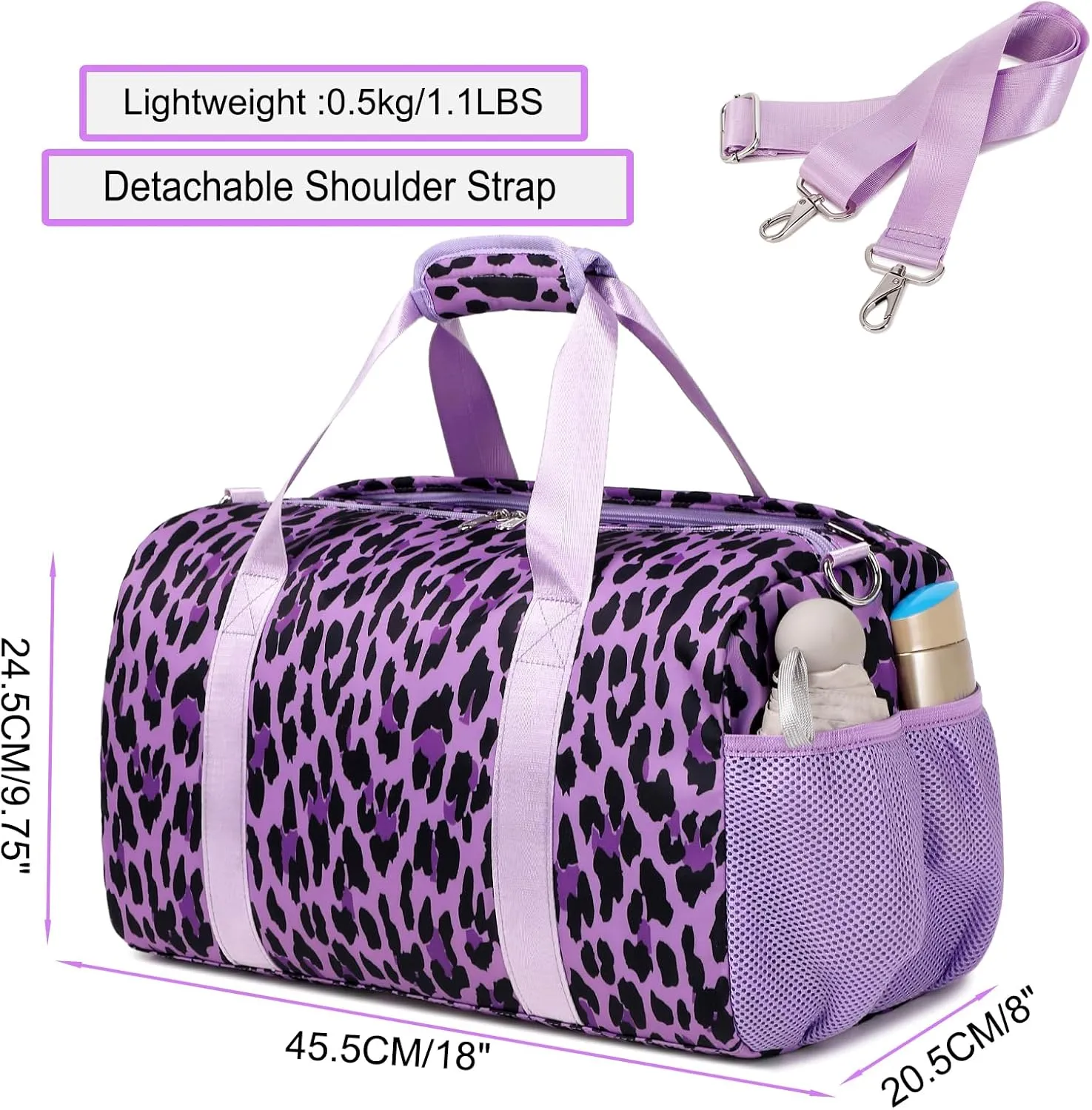 Dance Bag for Girls Teen Sports Duffle Gym Carry On Weekender Overnigh Ballet Bags with Wet Pocket and Shoe Compartment（Purple Leopard Print）