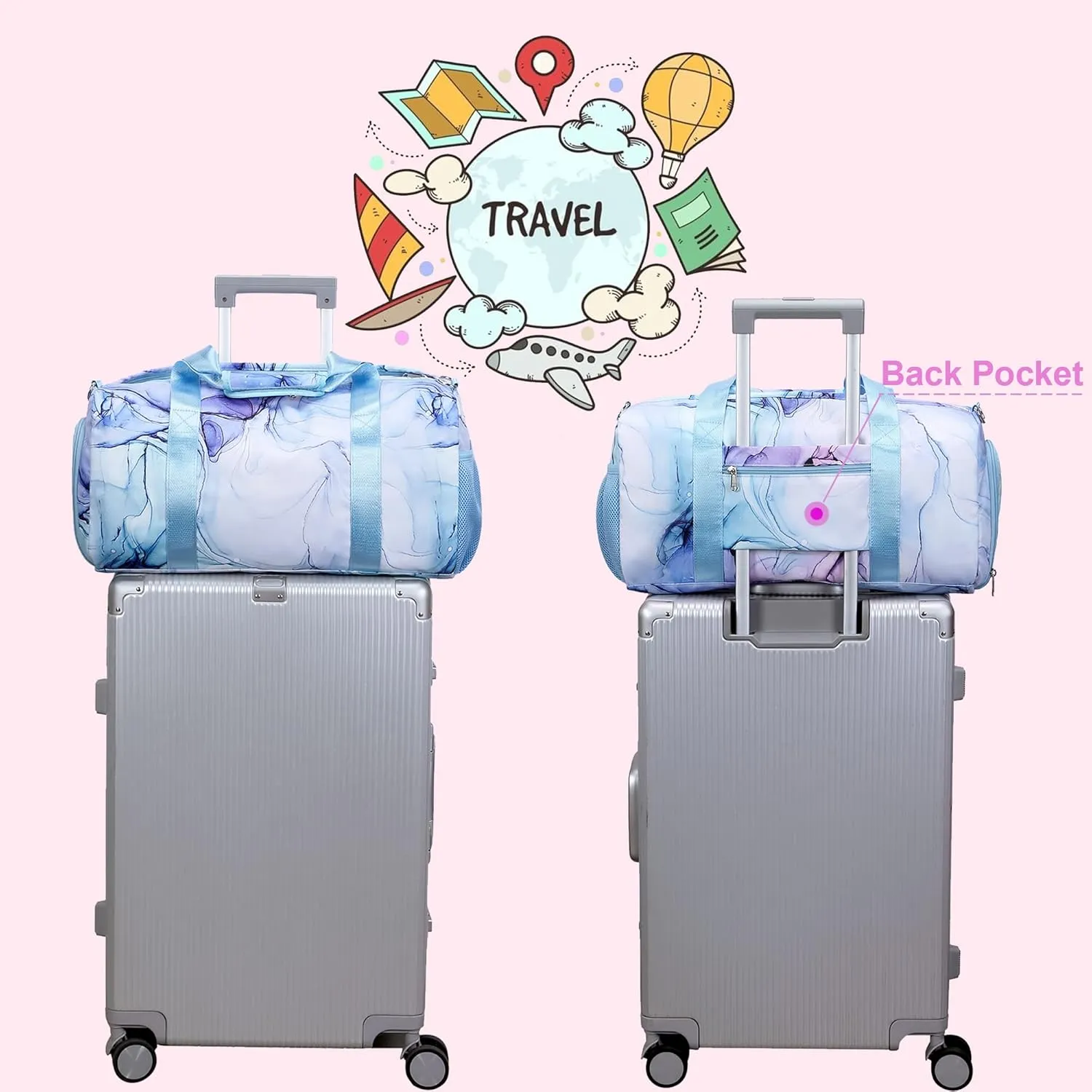 Dance Bag Girls Dance Duffle Bag Sports Gym Bags Weekender Sleepover Overnight Bags with Shoe Compartment and Wet Pocket