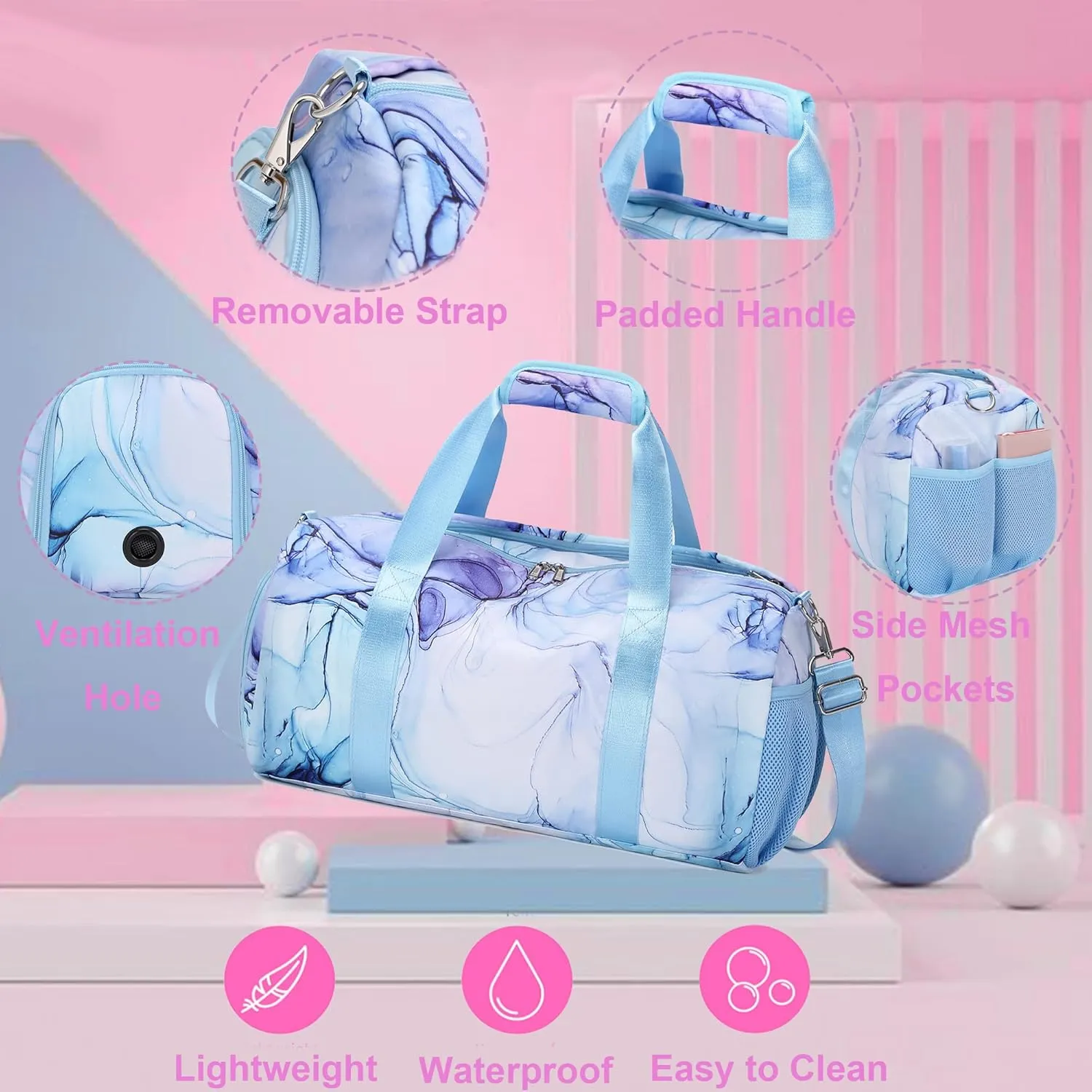 Dance Bag Girls Dance Duffle Bag Sports Gym Bags Weekender Sleepover Overnight Bags with Shoe Compartment and Wet Pocket