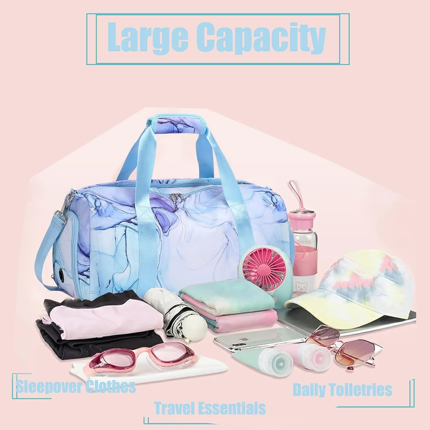 Dance Bag Girls Dance Duffle Bag Sports Gym Bags Weekender Sleepover Overnight Bags with Shoe Compartment and Wet Pocket