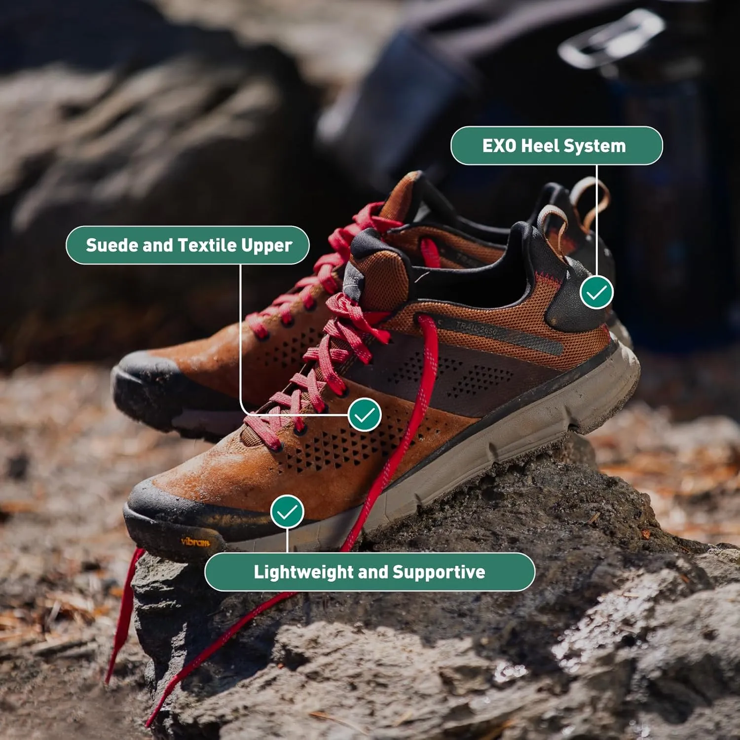 Danner Trail 2650 Hiking Shoes for Men - Durable Suede, Lightweight Textile with Breathable Mesh Lining, Ortholite Footbed & Vibram Traction Outsole