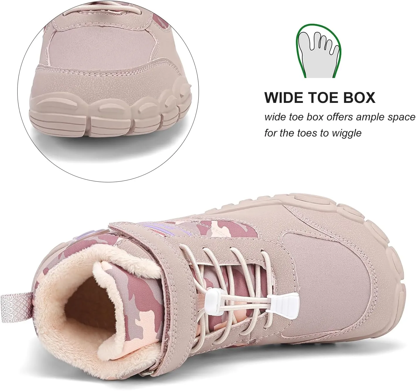 Dannto Kids Winter Snow Boots Boys Girls Wide Toe Box Warm Barefoot Hiking Shoes Fur Lined Outdoor Ankle Walking Boots