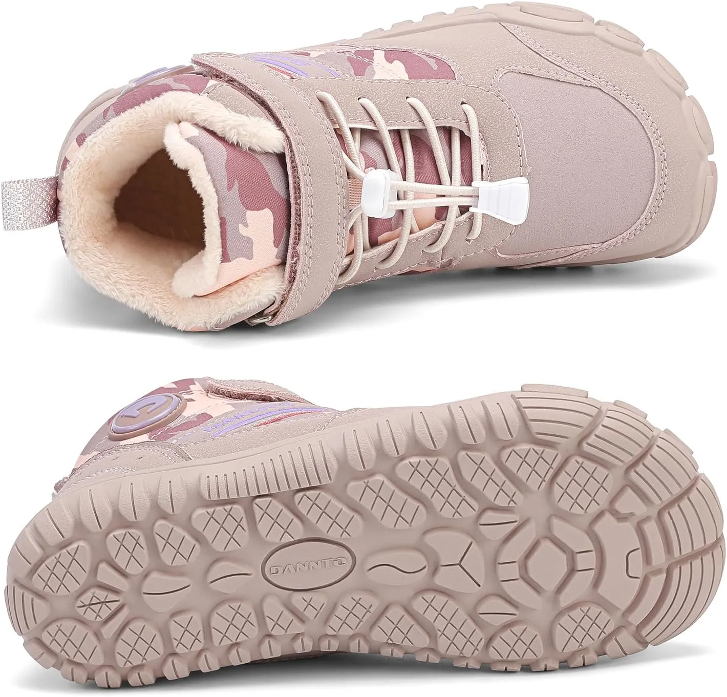 Dannto Kids Winter Snow Boots Boys Girls Wide Toe Box Warm Barefoot Hiking Shoes Fur Lined Outdoor Ankle Walking Boots