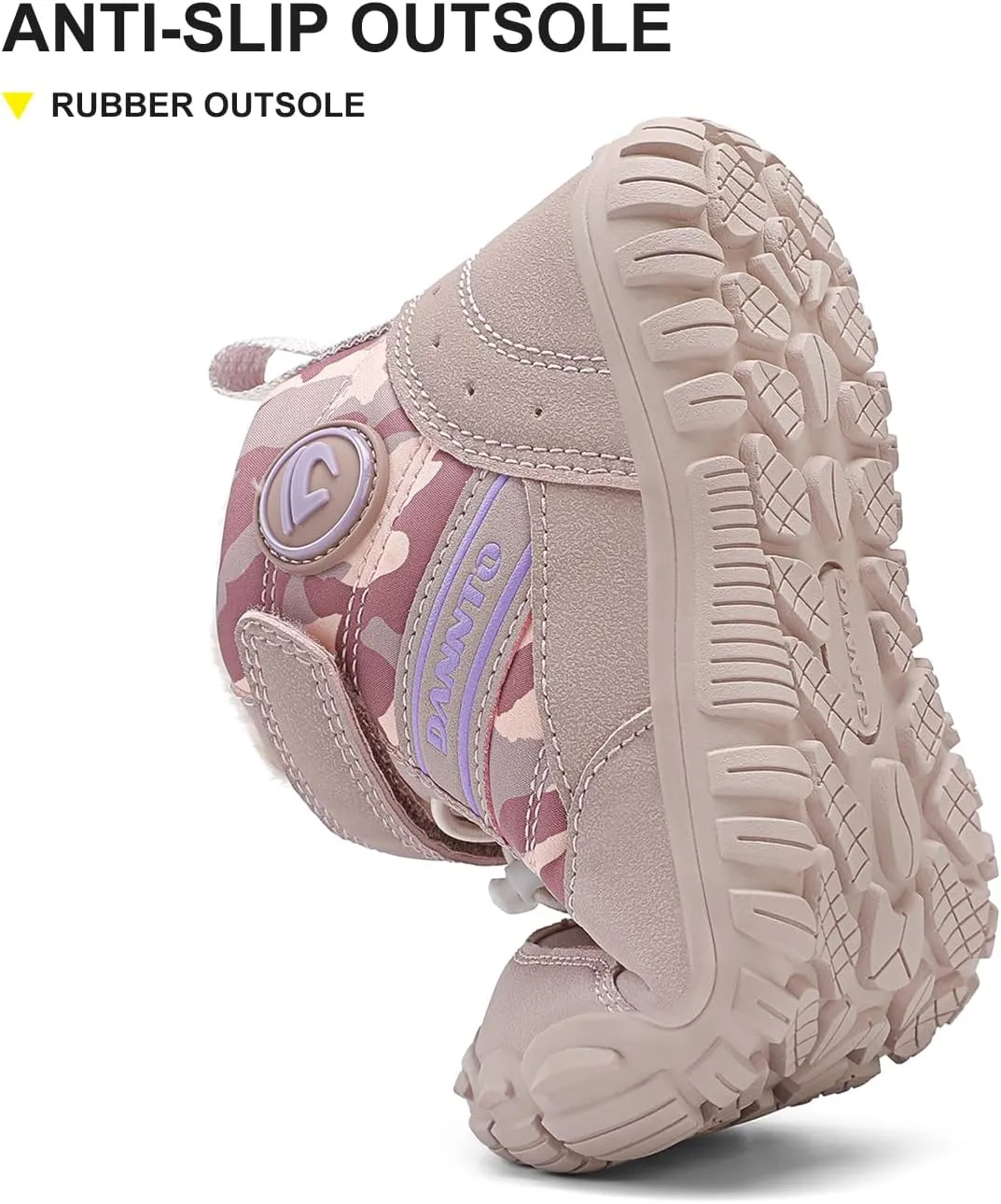 Dannto Kids Winter Snow Boots Boys Girls Wide Toe Box Warm Barefoot Hiking Shoes Fur Lined Outdoor Ankle Walking Boots