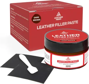 Dark Brown Leather Filler for Filling or Repairing Holes, Tears, Cracks, Scratches in Leather Car Seats, Furniture, Shoes – Flexible with Applicator (100mL)