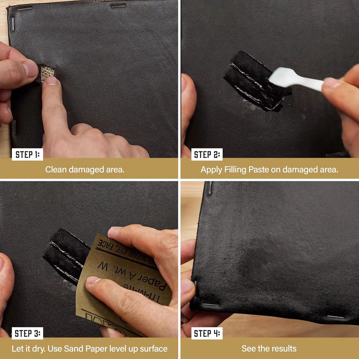 Dark Brown Leather Filler for Filling or Repairing Holes, Tears, Cracks, Scratches in Leather Car Seats, Furniture, Shoes – Flexible with Applicator (100mL)