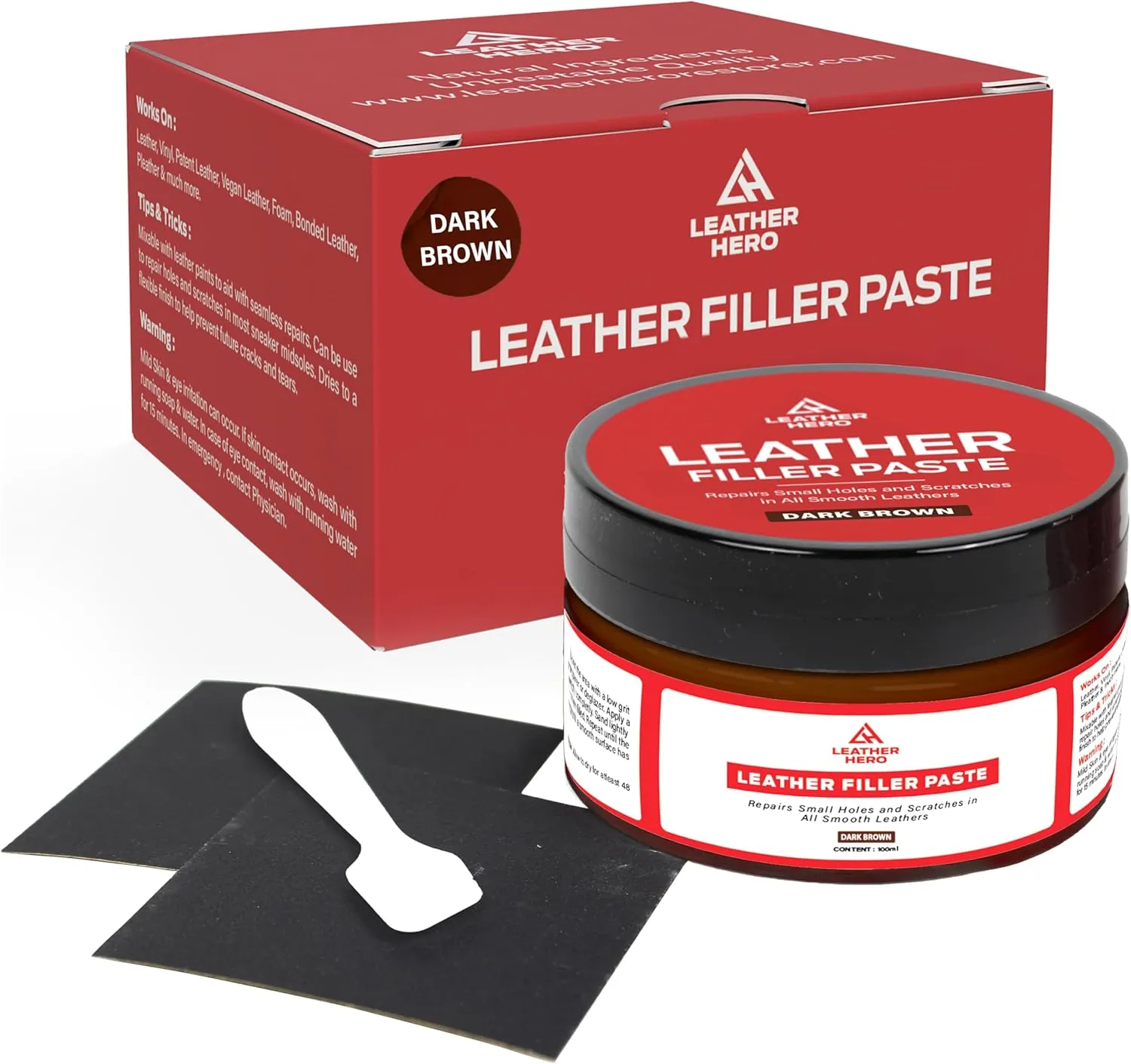 Dark Brown Leather Filler for Filling or Repairing Holes, Tears, Cracks, Scratches in Leather Car Seats, Furniture, Shoes – Flexible with Applicator (100mL)