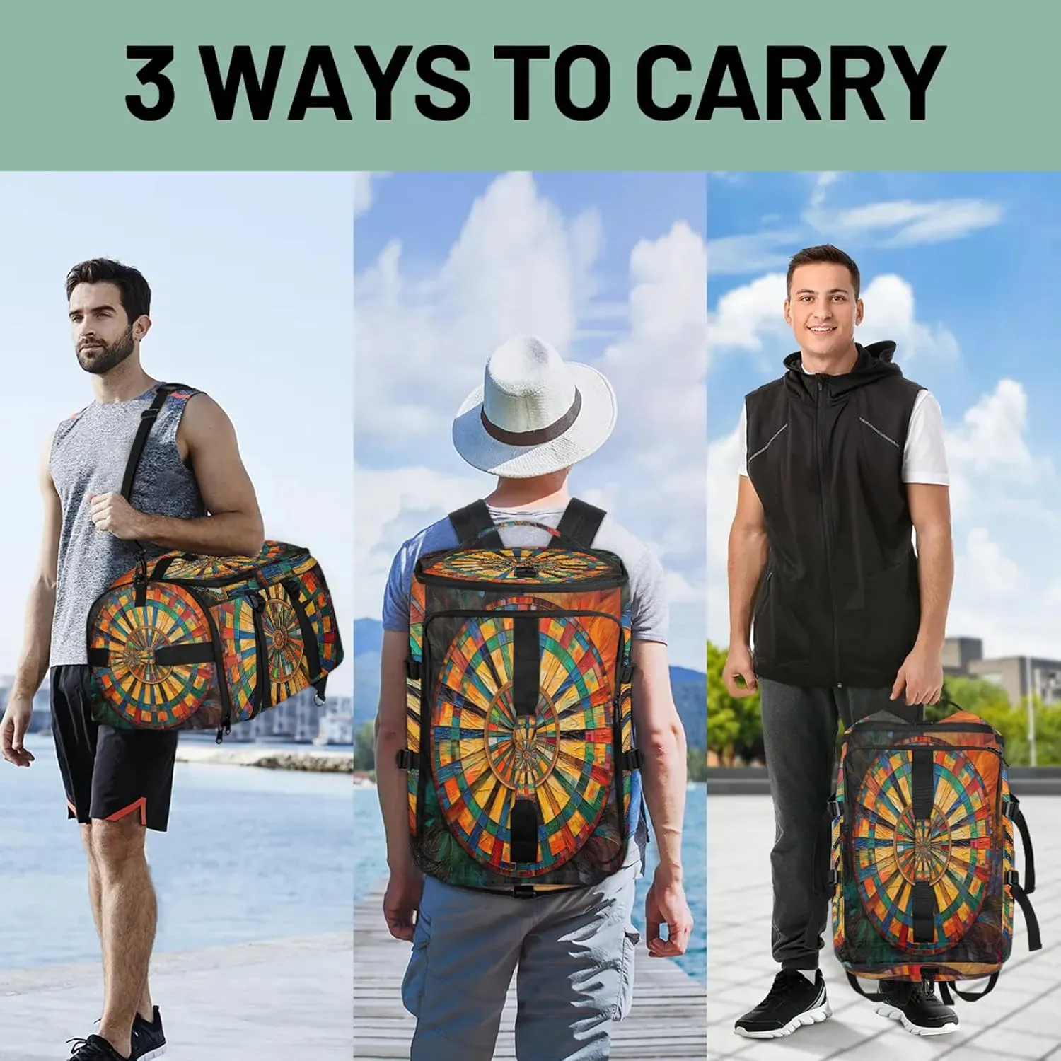 Darts Board Sports Gym Bags for Men Women Sports Backpack with Shoe Compartment 3-in-1 Tactical Duffle Bag for Overnight Weekender Travel