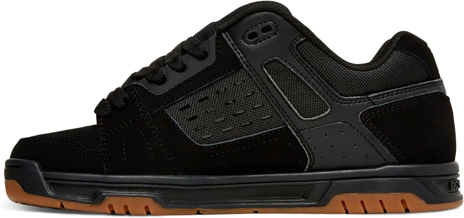 DC Men's Stag Low Top Skate Shoe, Black/Gum, 9