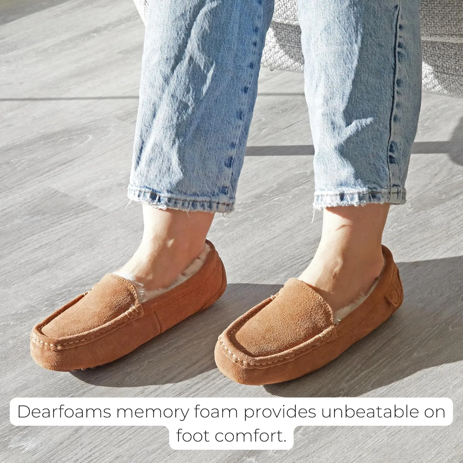 Dearfoams Women's Moccasin Slipper - Fireside Mel Indoor House Shoe with Genuine Shearling and Cozy Memeory Foam