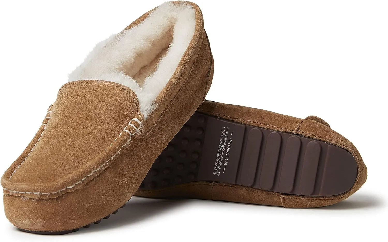 Dearfoams Women's Moccasin Slipper - Fireside Mel Indoor House Shoe with Genuine Shearling and Cozy Memeory Foam