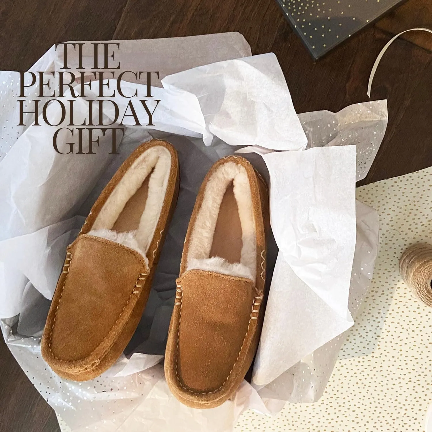 Dearfoams Women's Moccasin Slipper - Fireside Mel Indoor House Shoe with Genuine Shearling and Cozy Memeory Foam