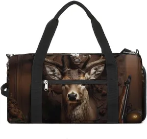 Deer Animal Skull Antler Hunting Duffle Bag Waterproof Gym Tote Bags Travel Overnight Bags with Shoes Compartment