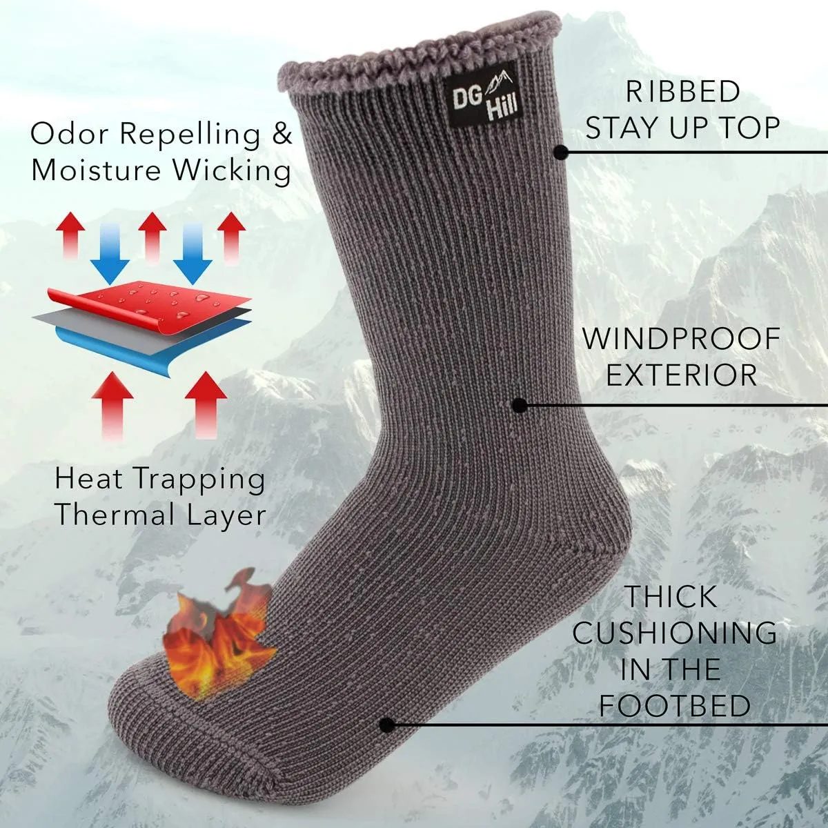 DG Hill Winter Thermal Socks - Warm Socks for Men Women Cold Weather Insulated Sock - Heated Socks Thick Snow Sock